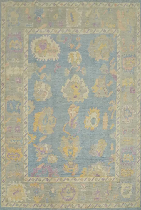 Vegetable Dye Blue Oushak Turkish Area Rug 8x10