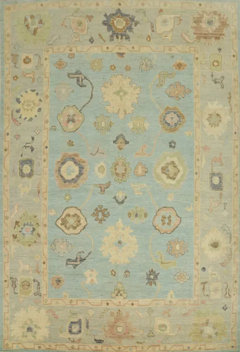 Vegetable Dye Blue Oushak Turkish Area Rug 9x12