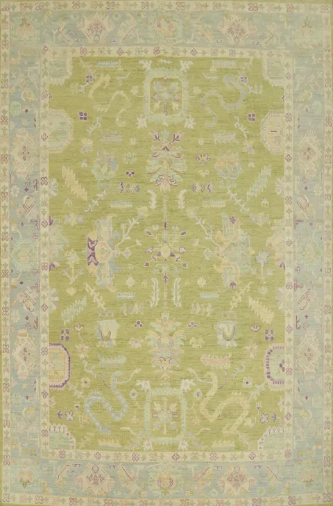 Handmade Green Oushak Vegetable Dye Area Rug 9x12