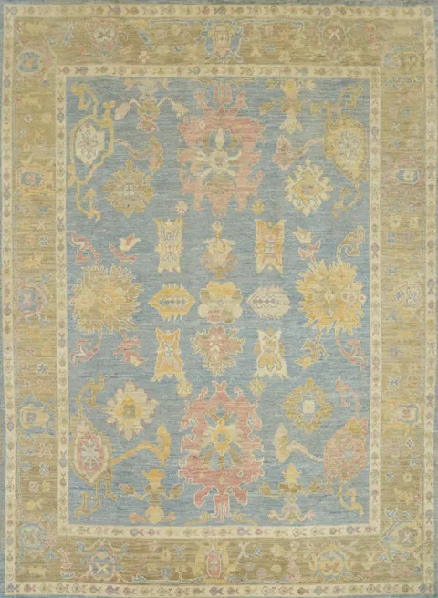 Vegetable Dye Blue Oushak Turkish Area Rug 8x10