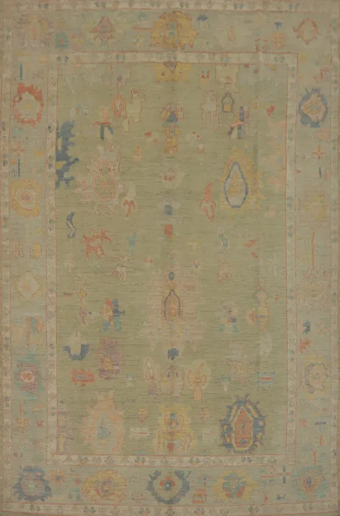 Handmade Green Oushak Vegetable Dye Area Rug 8x12