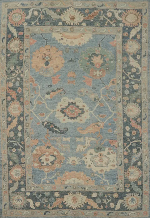 Vegetable Dye Blue Oushak Turkish Area Rug 8x10