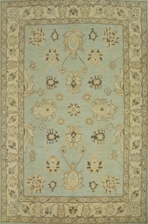Light Blue Floral Oushak Vegetable Dye Area Rug 9x12