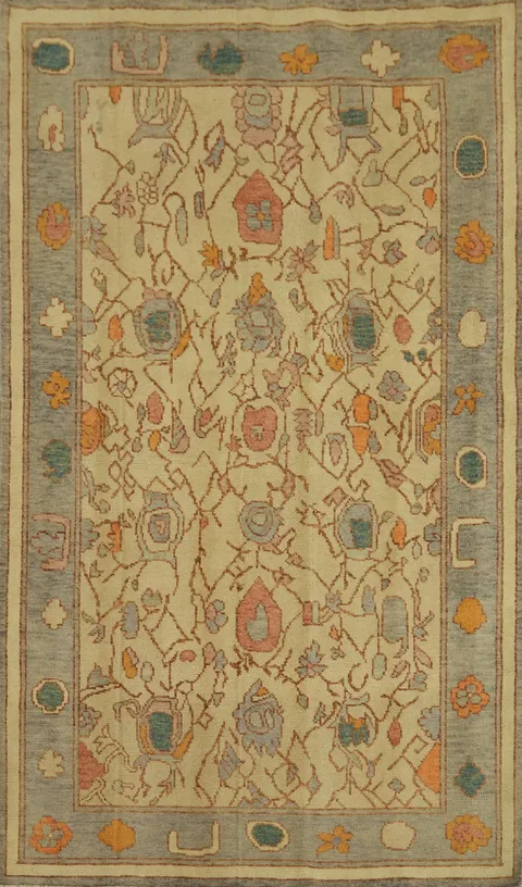 Vegetable Dye Wool Oushak Turkish Rug 4x7
