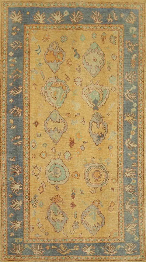 Vegetable Dye Wool Oushak Turkish Rug 4x7