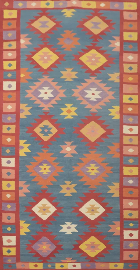Blue Geometric Kilim Oriental Area Rug 6x12