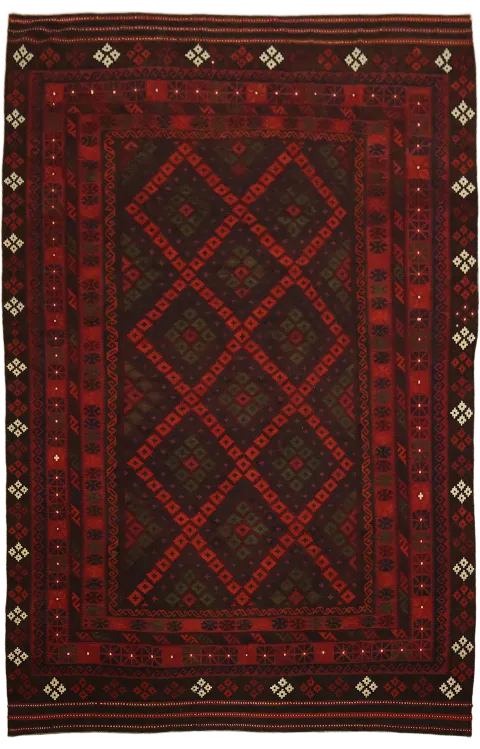 Geometric Kilim Vegetable Dye Area Rug 9x13