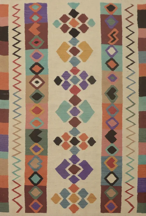 All-Over Wool Geometric Kilim Oriental Rug 5x7