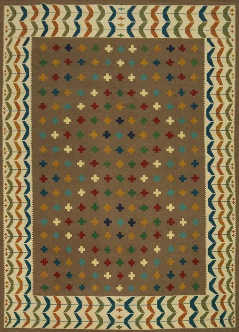 Brown Geometric Kilim Oriental Large Rug 12x15