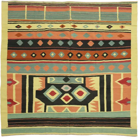 Southwestern Style Kilim Flat-Weave Square Rug 8'x8'