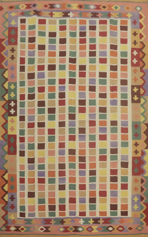 Checkered Wool Kilim Oriental Area Rug 7x10