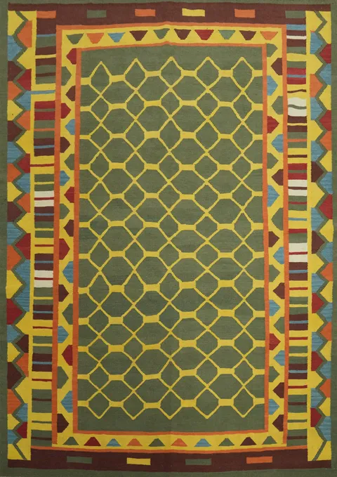 Green Geometric Kilim Oriental Area Rug 8x10