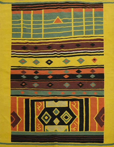 Yellow Wool Tribal Kilim Square Area Rug 8x8