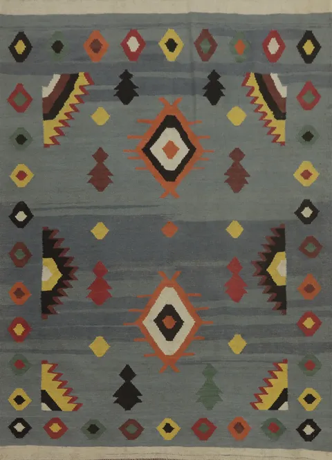 Gray Wool Tribal Kilim Oriental Rug 5x7