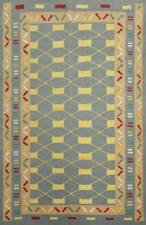 Gray Wool Trellis Kilim Oriental Area Rug 6x8