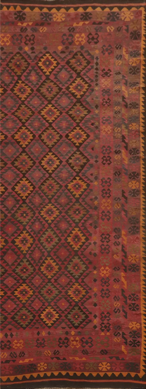 Geometric Kilim Vegetable Dye Runner Rug 5x15