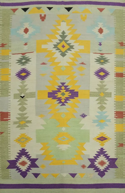 Geometric Kilim Vegetable Dye Area Rug 9x12