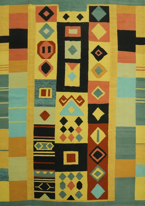 Geometric Wool Yellow Kilim Oriental Area Rug 8x10
