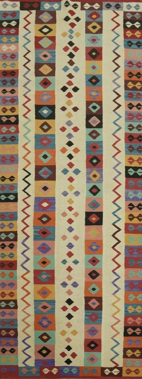 Geometric Wool Kilim Oriental Runner Rug 4x13