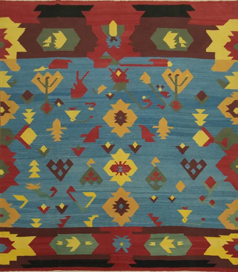 Vegetable Dye Blue Kilim Square Area Rug 10x10