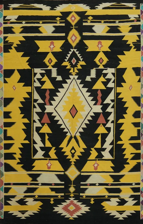 Black & Yellow Kilim Vegetable Dye Large Rug 11x15