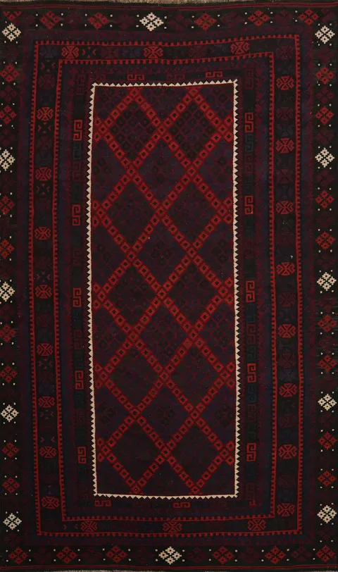 Trellis Wool Red Kilim Vegetable Dye Area Rug 8x14