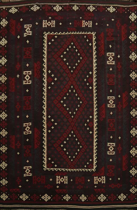 Geometric Red Kilim Vegetable Dye Area Rug 8x11