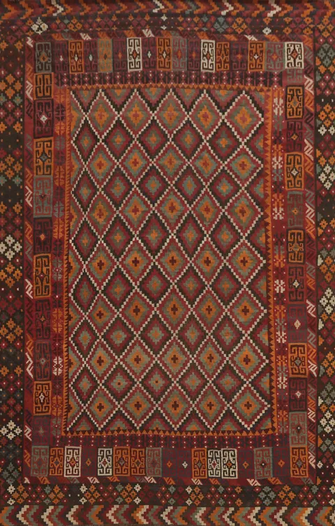 Trellis Wool Kilim Vegetable Dye Large Rug 10x15