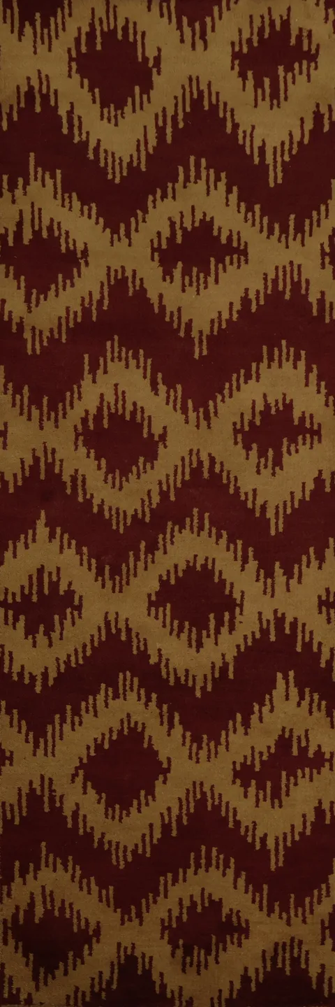 Traditional Ikat Brown and Gold Patterned Runner Rug 3x10