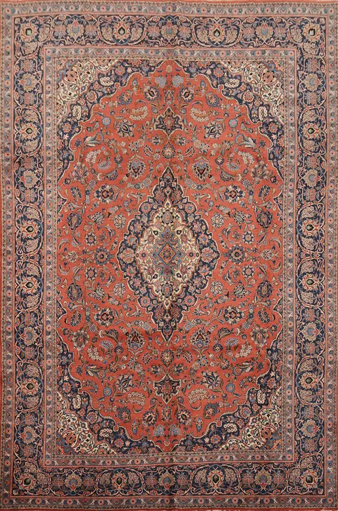 Antique Vegetable Dye Kashan Dabir Persian Area Rug 9x13