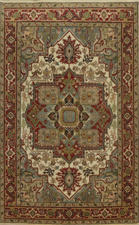Geometric Wool Heriz Serapi Indian Area Rug 6x9