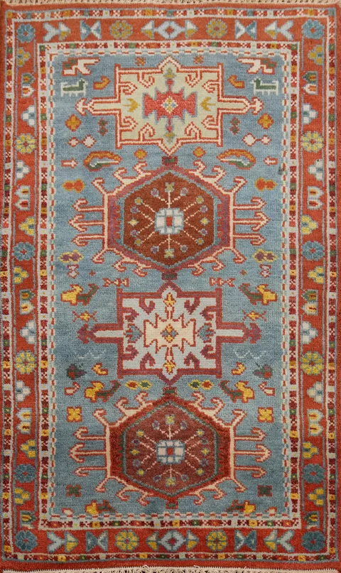 Blue Geometric Kazak Indian Rug 3x5