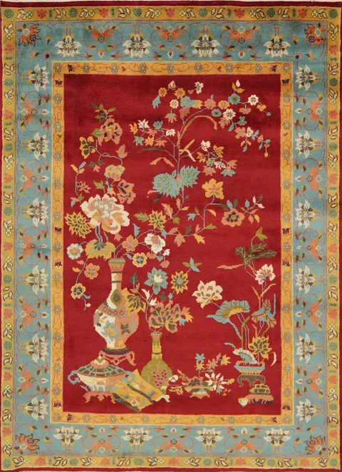 Handmade Floral Art Deco Indian Area Rug 8x10