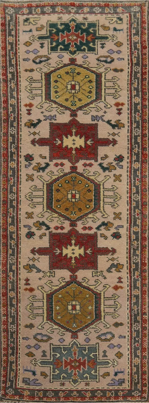 Geometric Kazak Indian Runner Rug 3x8