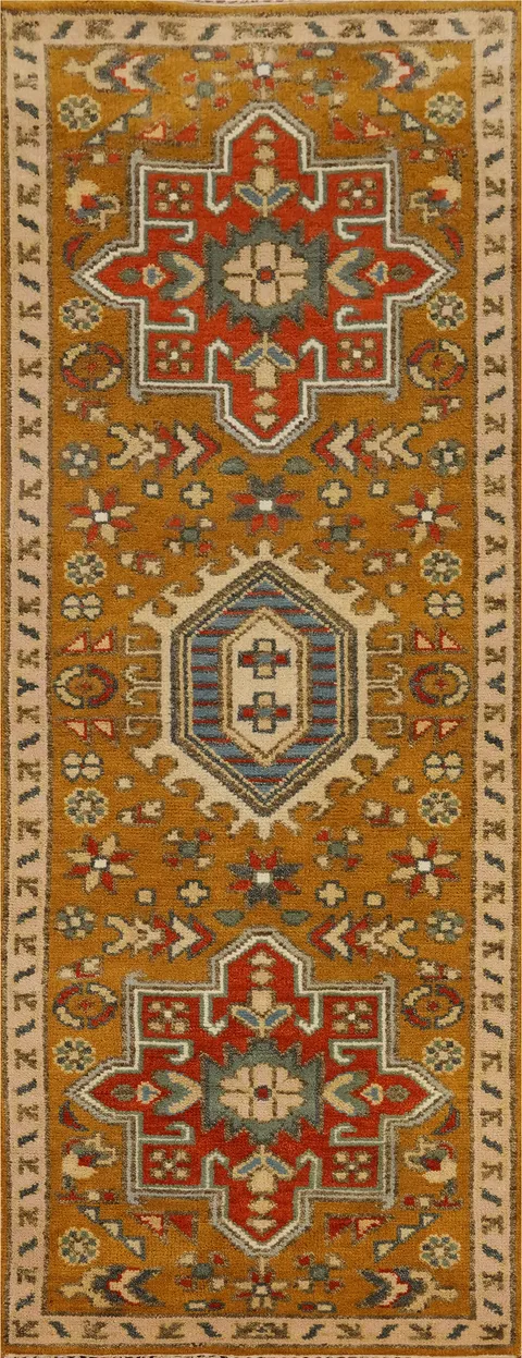 Geometric Kazak Indian Runner Rug 3x8