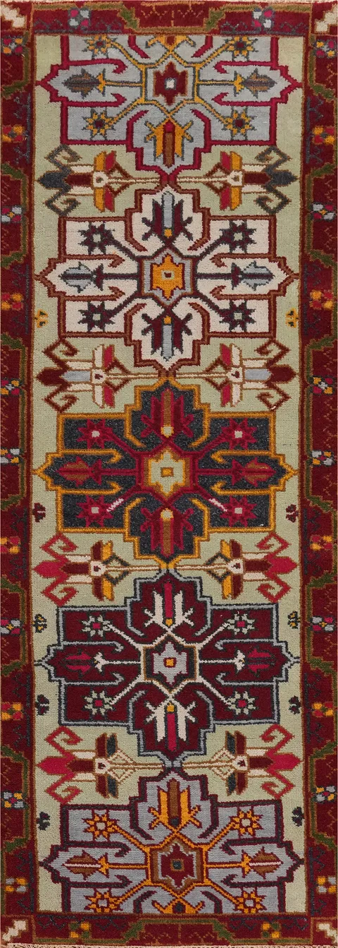 Geometric Wool Kazak Indian Runner Rug 3x8