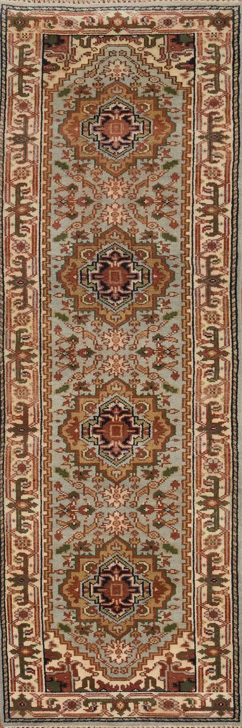Geometric Heriz Serapi Indian Runner Rug 3x10
