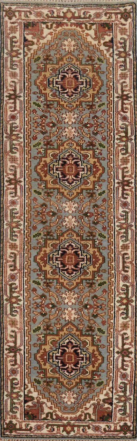 Geometric Heriz Serapi Indian Runner Rug 3x10