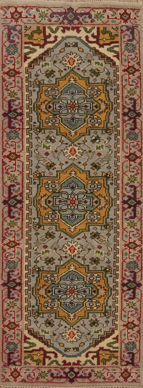Geometric Heriz Serapi Indian Runner Rug 3x8