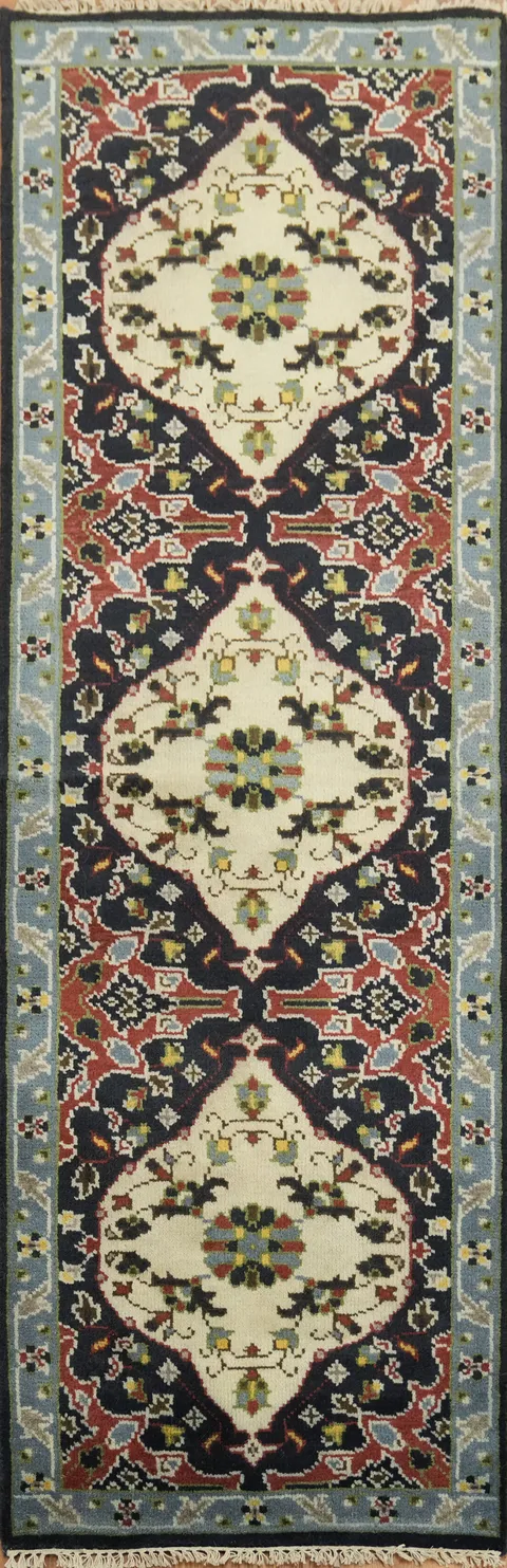 Navy Blue Traditional Runner Rug with Intricate Vintage Patterns 8' 0'' X 2' 7''