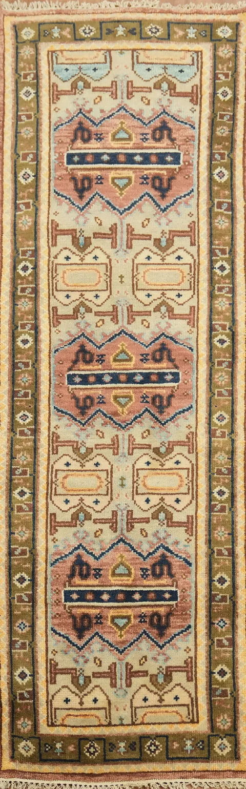 Elegant Geometric Patterns on Vintage Tribal Rug Runner 8' 0'' X 2' 6''