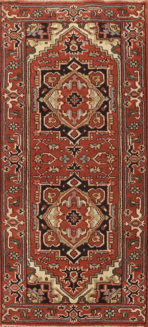 Geometric Wool Heriz Serapi Indian Rug 3x6