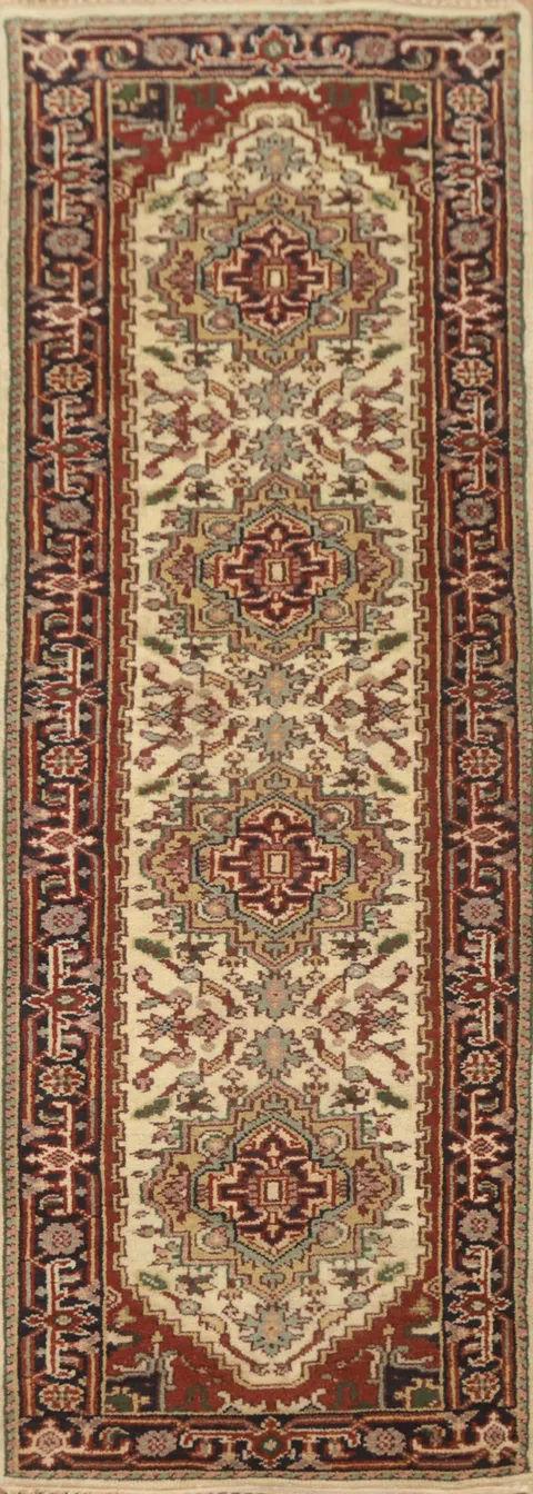 Geometric Heriz Serapi Indian Runner Rug 3x10