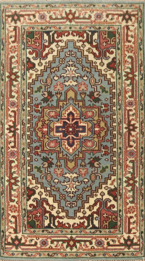 Light Blue Handmade Heriz Serapi Indian Rug 3x5
