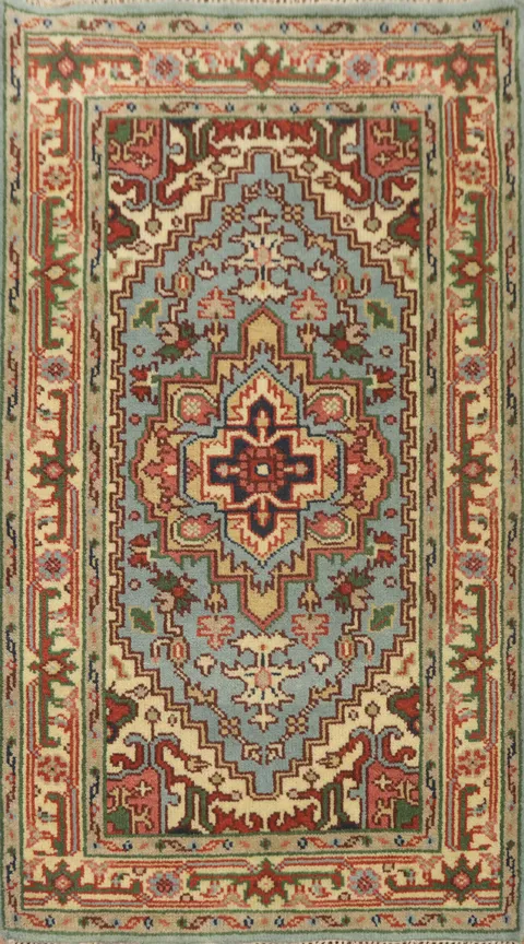 Light Blue Geometric Heriz Serapi Indian Rug 3x5