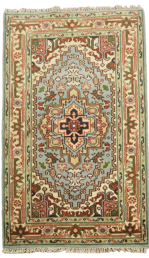 Light Blue Geometric Heriz Serapi Indian Rug 3x5