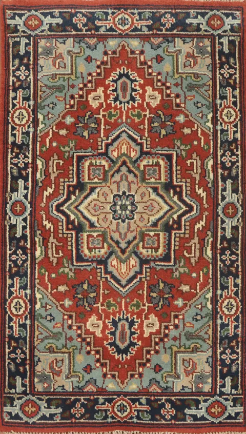 Classic geometric design rug with vibrant tribal motifs 3'x5'