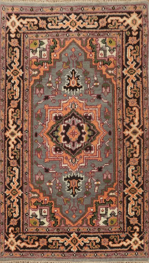 Geometric Gray Heriz Serapi Indian Rug 3x5