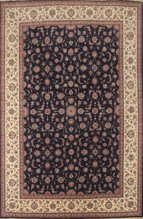 Vegetable Dye Blue Kashan Oriental Large Rug 11x16