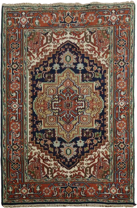 Dark Blue Geometric Heriz Serapi Indian Rug 4x6